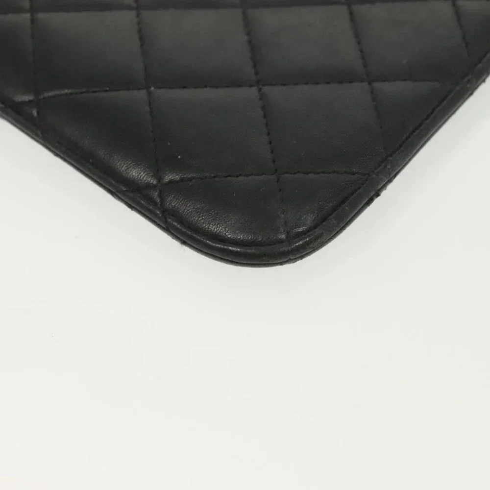 CHANEL Matelasse iPad Case Lamb Skin Black Silver CC Auth 141696
